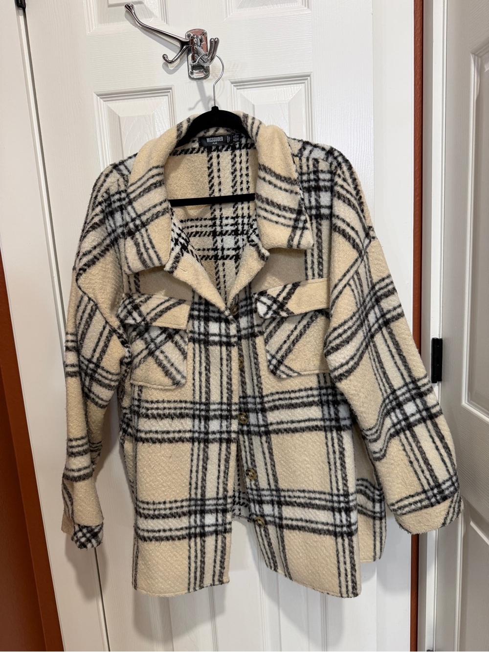 Missguided Cream & Black Plaid Shacket Jacket - Women